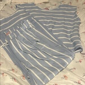 Paisley Lane Blue and White Striped Wide Leg Pant Summer Set- 10